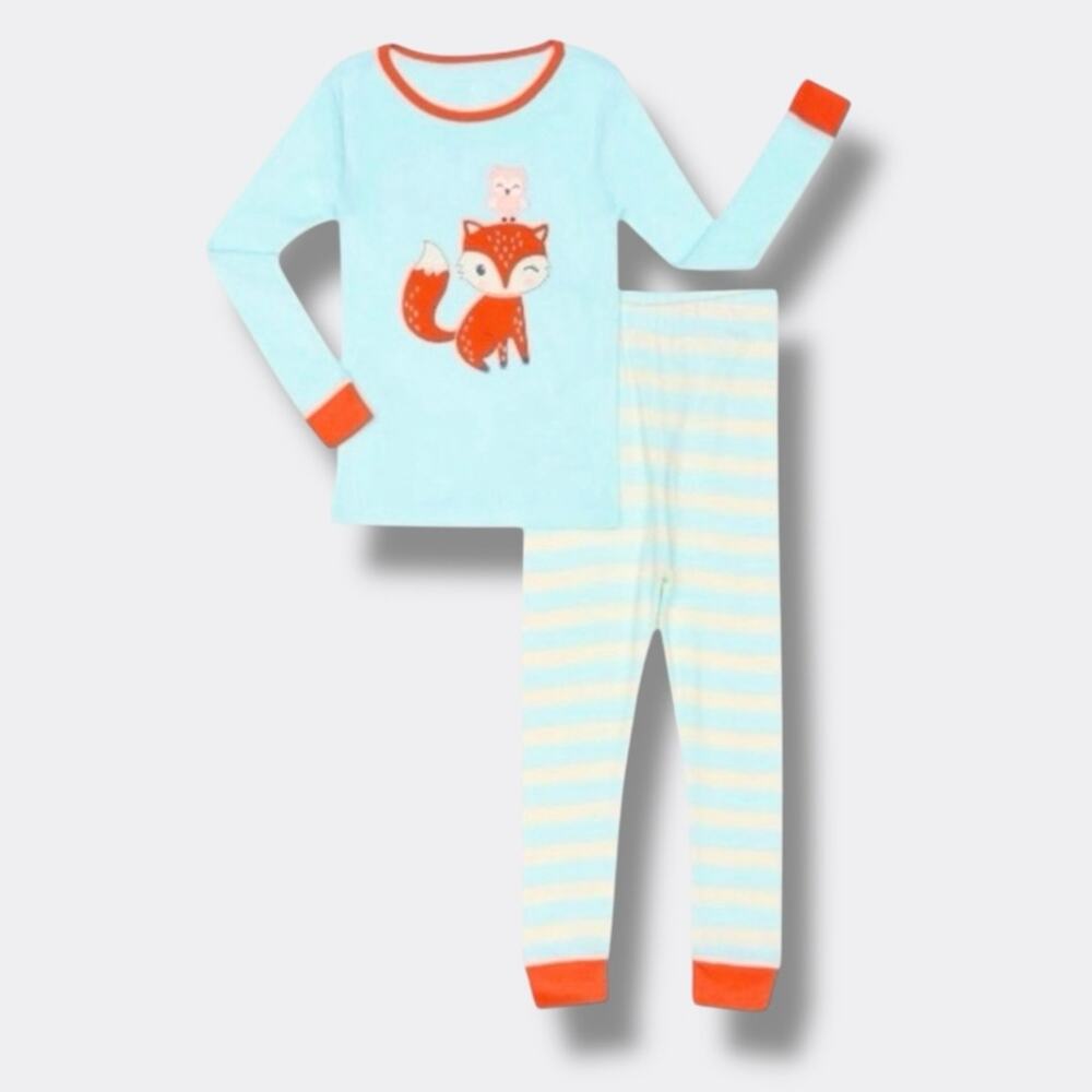 Wonder Nation Pajamas Toddler Girls 18M Blue Fox Cotton 2 Piece Long Sleeve